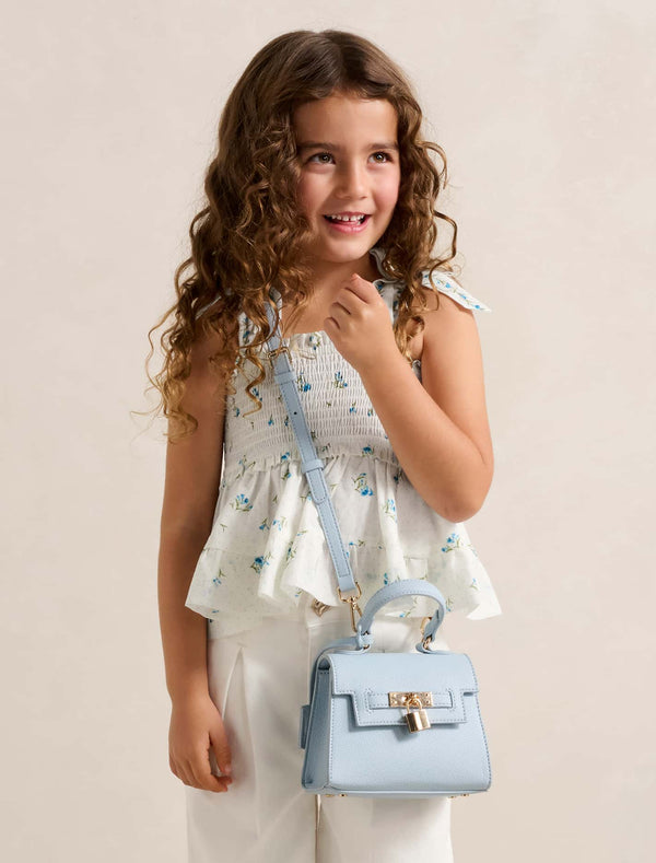 Adelaide Girls Shirred Peplum Top Bluebell Spot Forever New