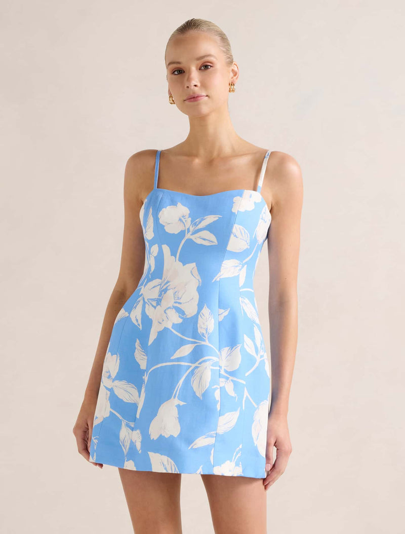 Maura Structured Linen Mini Dress Myla Floral Forever New