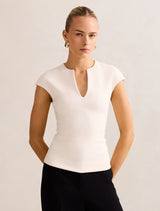 Montana V Neck Extended Shoulder Top Cream Forever New