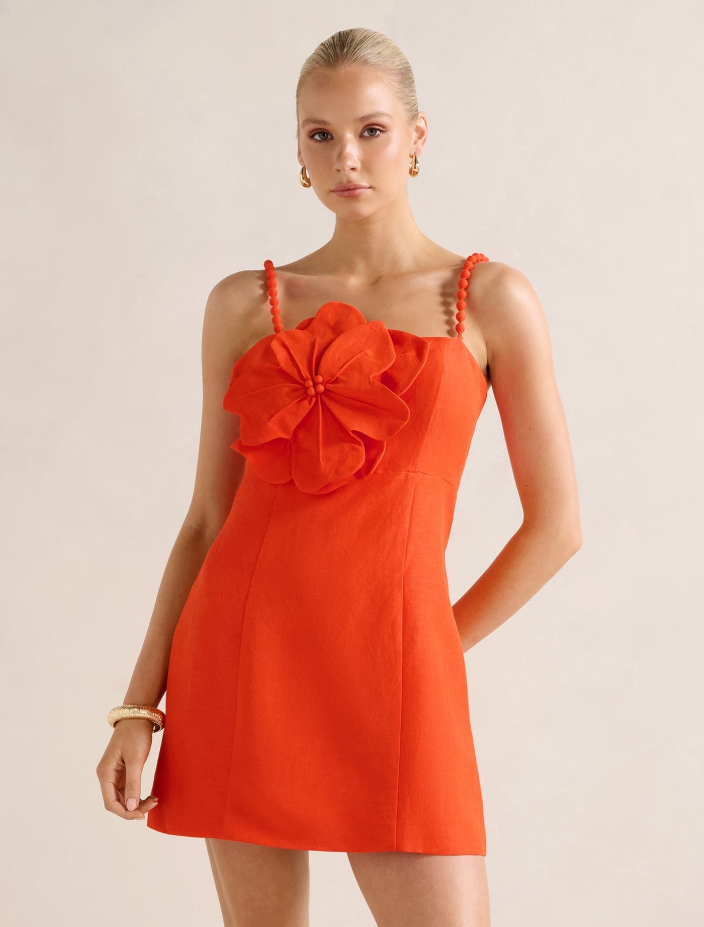 Nicolette Flower Mini Dress Spicy Orange | Forever New