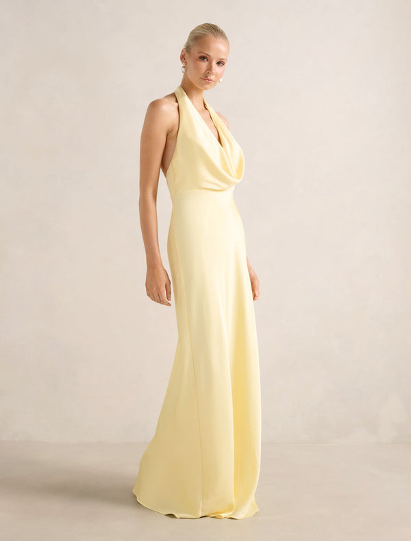 Becca Cowl Halter Satin Dress Forever New
