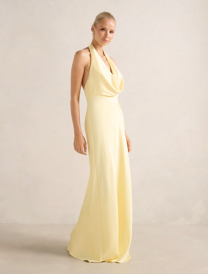 Becca Cowl Halter Satin Dress Forever New