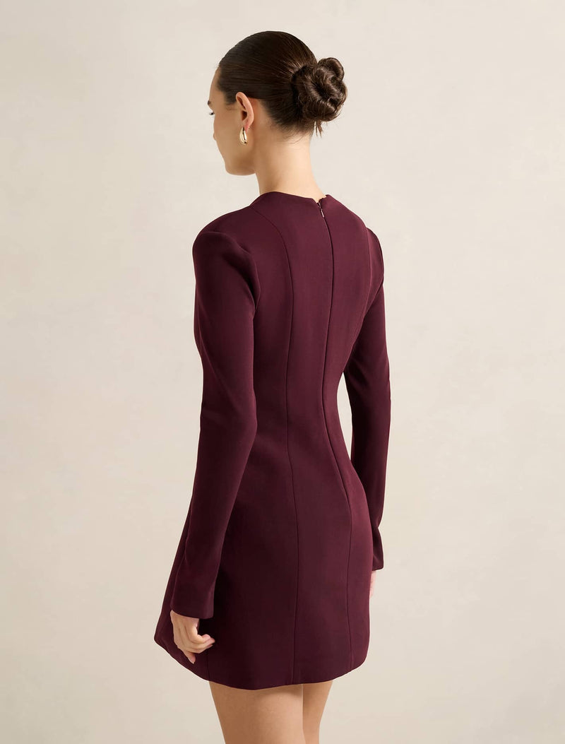 Ruby Long Sleeve Structured Mini Dress Burgundy | Forever New Ruby Long Sleeve Structured Mini Dress Burgundy | Forever New