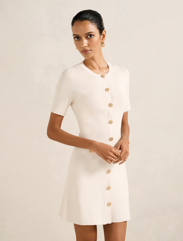 Mallory Petite Button Detail Mini Dress Forever New