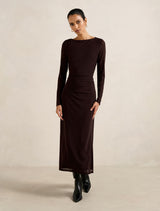 Ally Petite Long Sleeve Midi Dress Chocolate Forever New