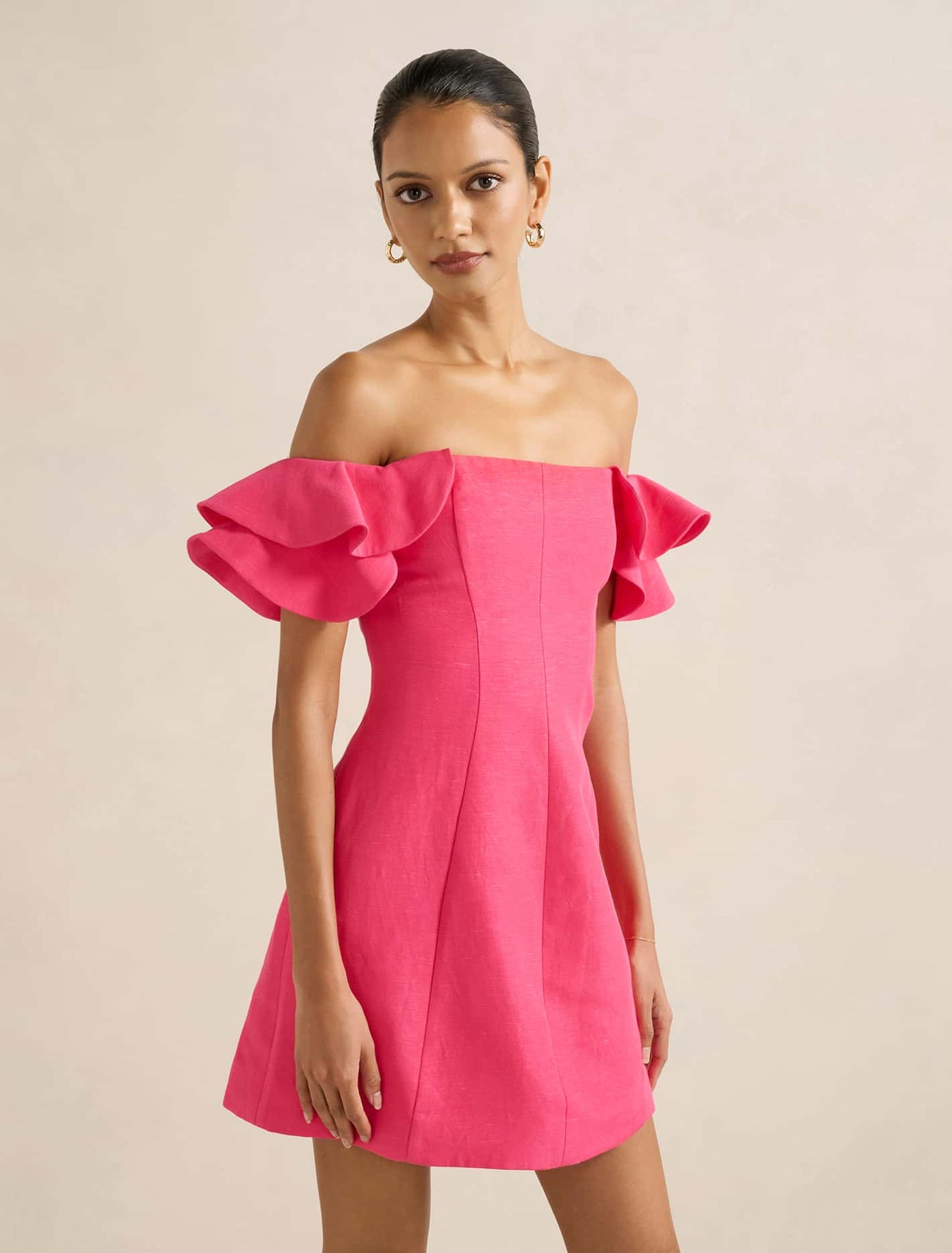 knee length dresses for ladies Kenzie Petite Off Shoulder Mini Dress Raspberry