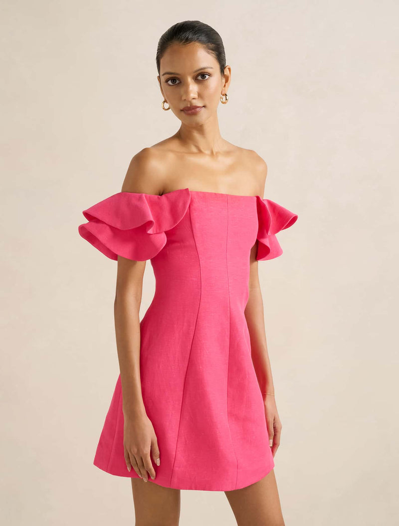 Kenzie Petite Off Shoulder Mini Dress Raspberry
