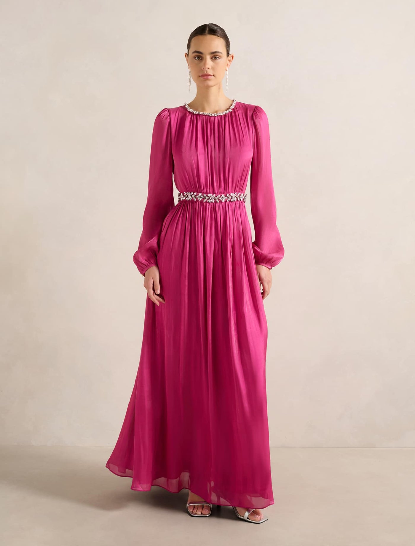 elvia one sleeve midi dress Elvia Metallic Belted Maxi Dress Magenta Pink