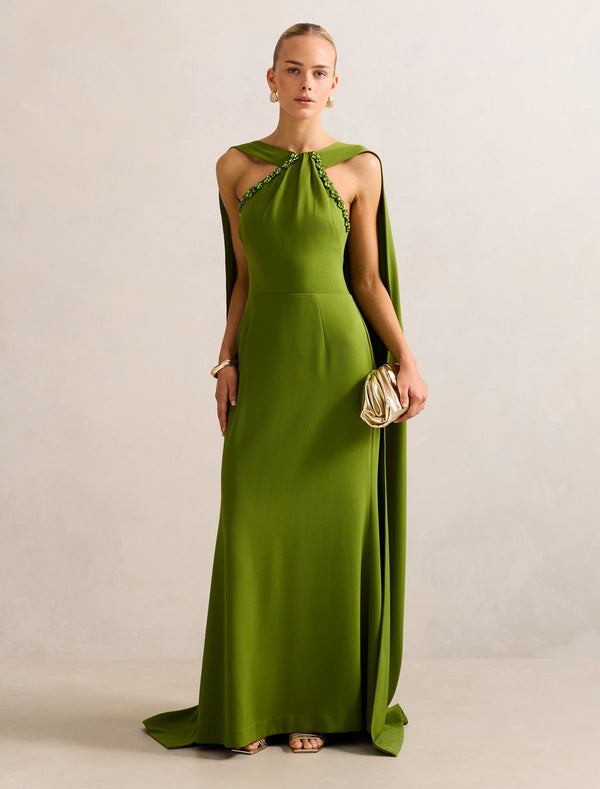 Abigail Embellished Cape Dress Apple Green Forever New