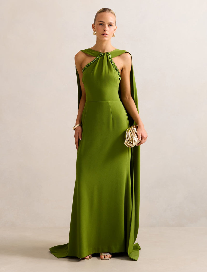 Abigail Embellished Cape Dress Apple Green | Forever New Abigail Embellished Cape Dress Apple Green | Forever New