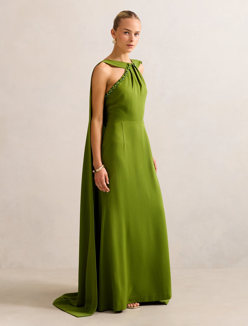 Abigail Embellished Cape Dress Apple Green | Forever New Abigail Embellished Cape Dress Apple Green | Forever New
