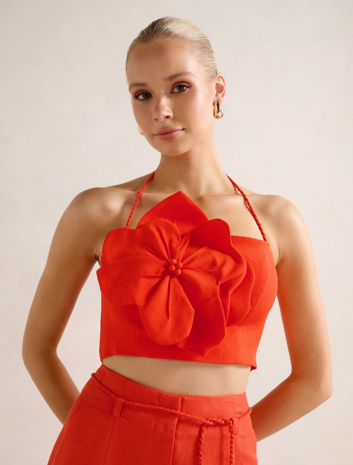 Myla Flower Detail Top Spicy Orange Co-ord | Forever New