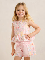 Adele Girls Peplum Collar Top Spring Birds Floral Forever New