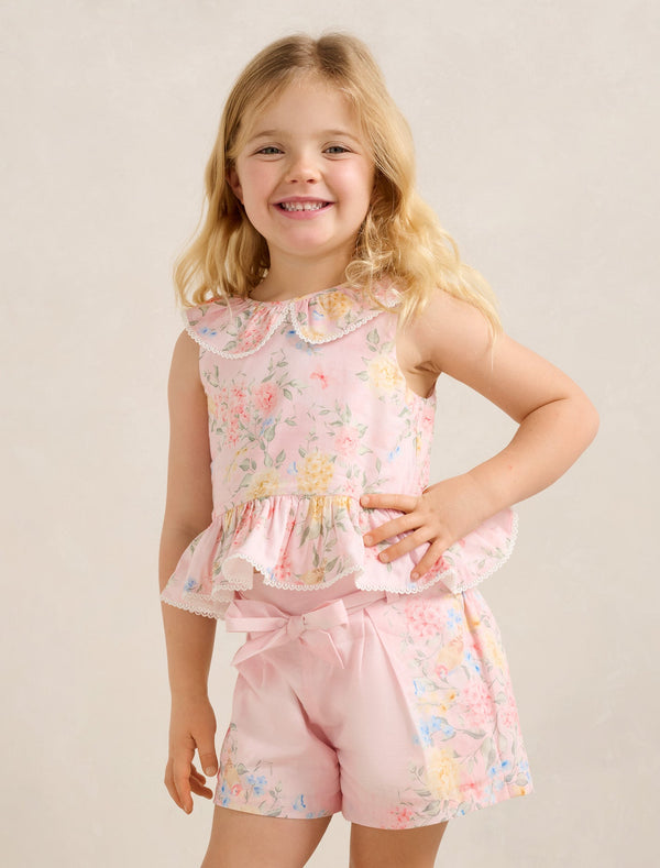 Adele Girls Peplum Collar Top Spring Birds Floral Forever New