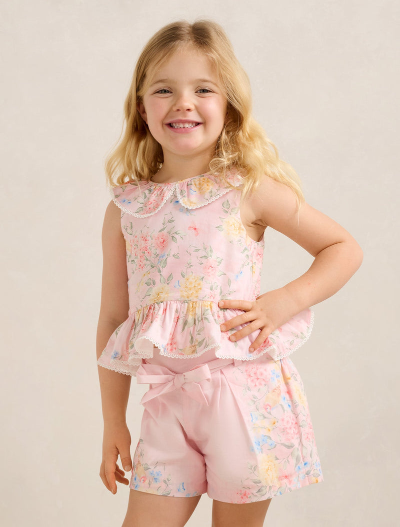 Adele Girls Peplum Collar Top Spring Birds Floral Forever New