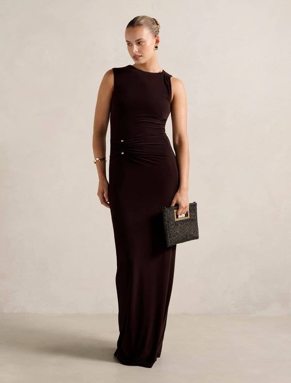 Jess Hardware Bodycon Maxi Dress Dark Chocolate Forever New