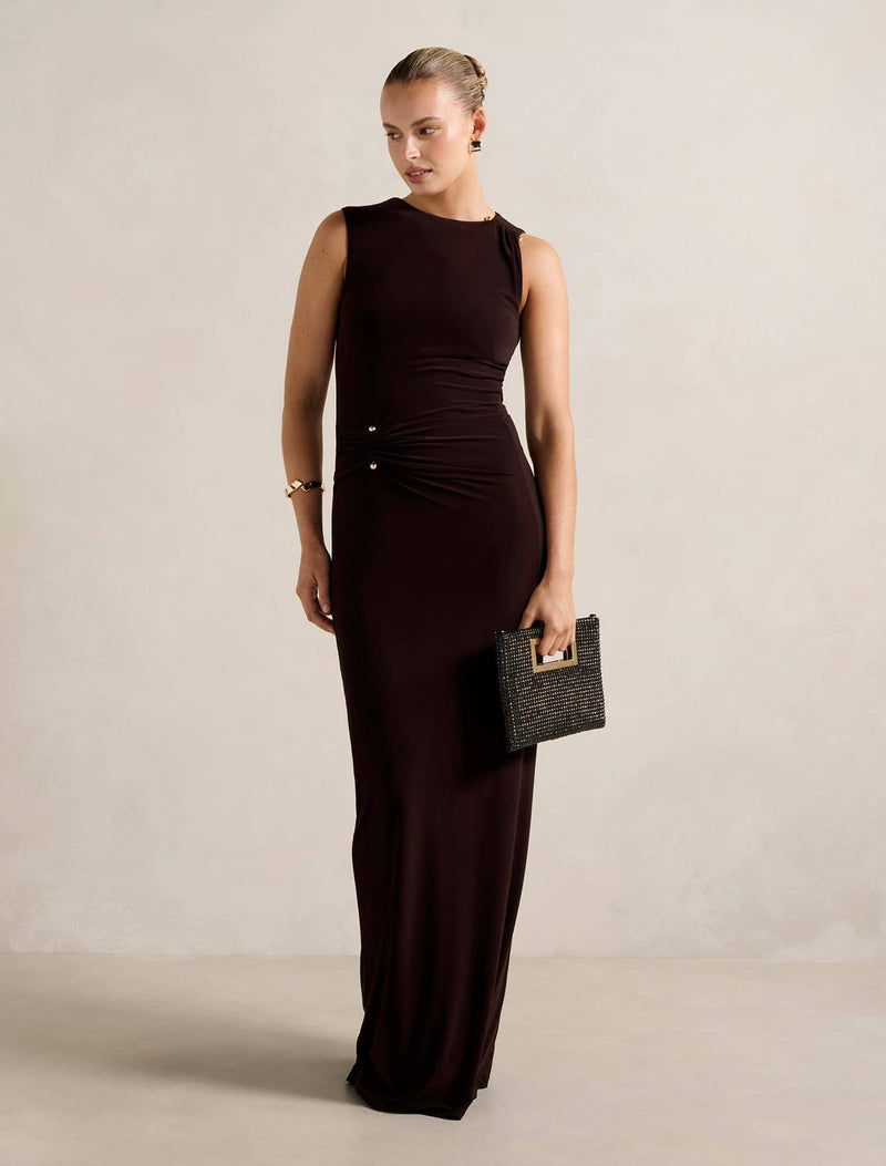 Jess Hardware Bodycon Maxi Dress Dark Chocolate Forever New