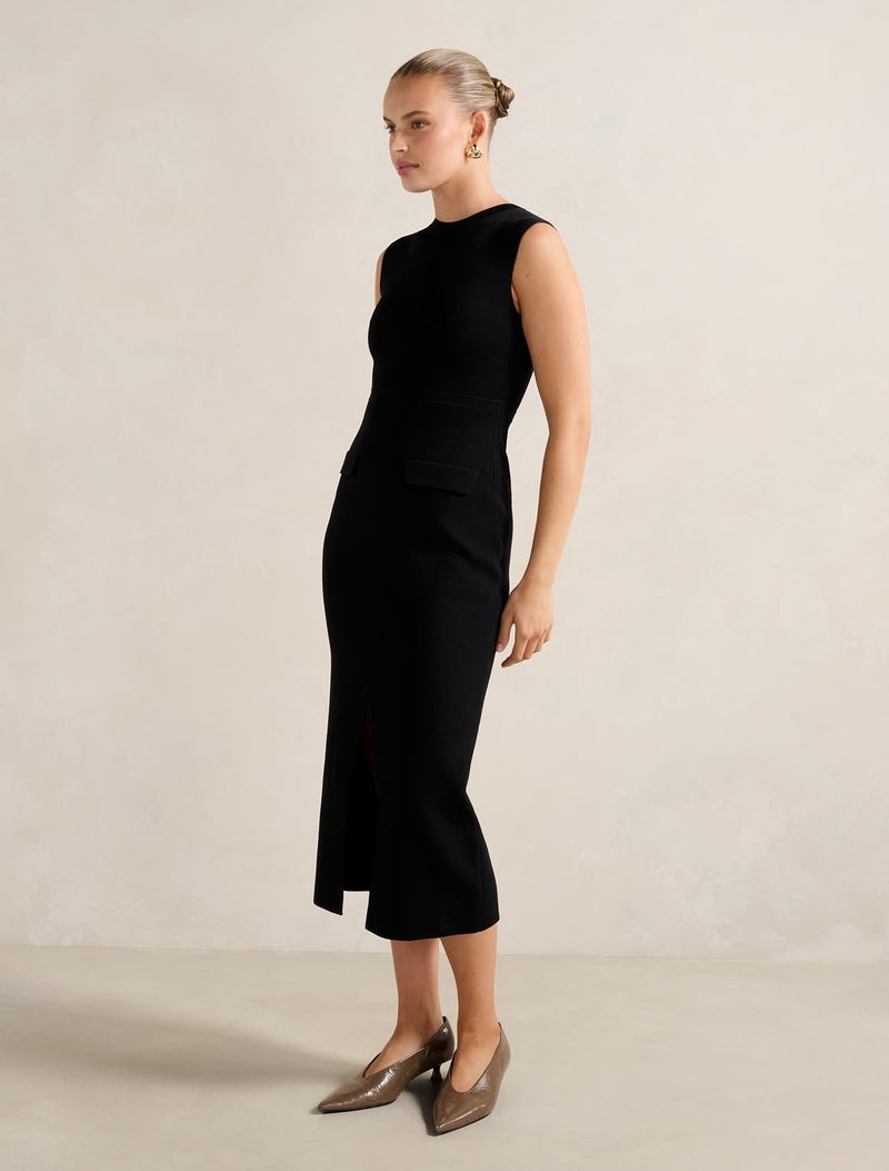 Chloe Extended Shoulder Knit Midi Dress Forever New