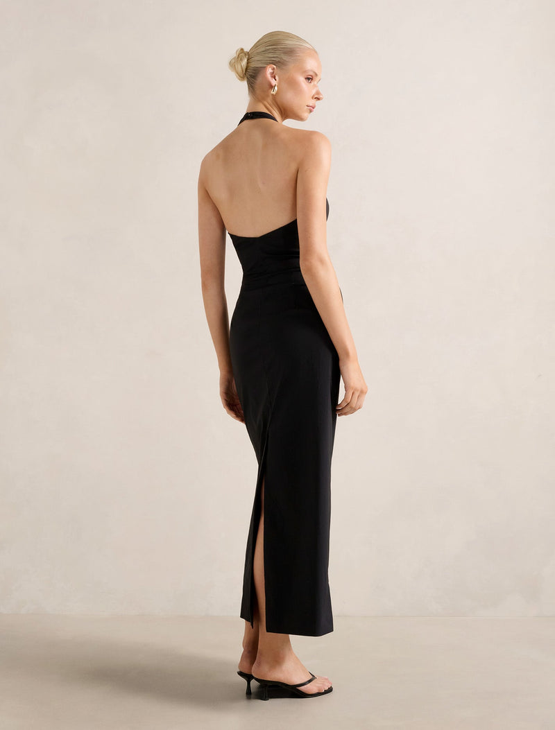 Tia Stretch Cotton Halter Midi Dress Black | Forever New Tia Stretch Cotton Halter Midi Dress Black | Forever New