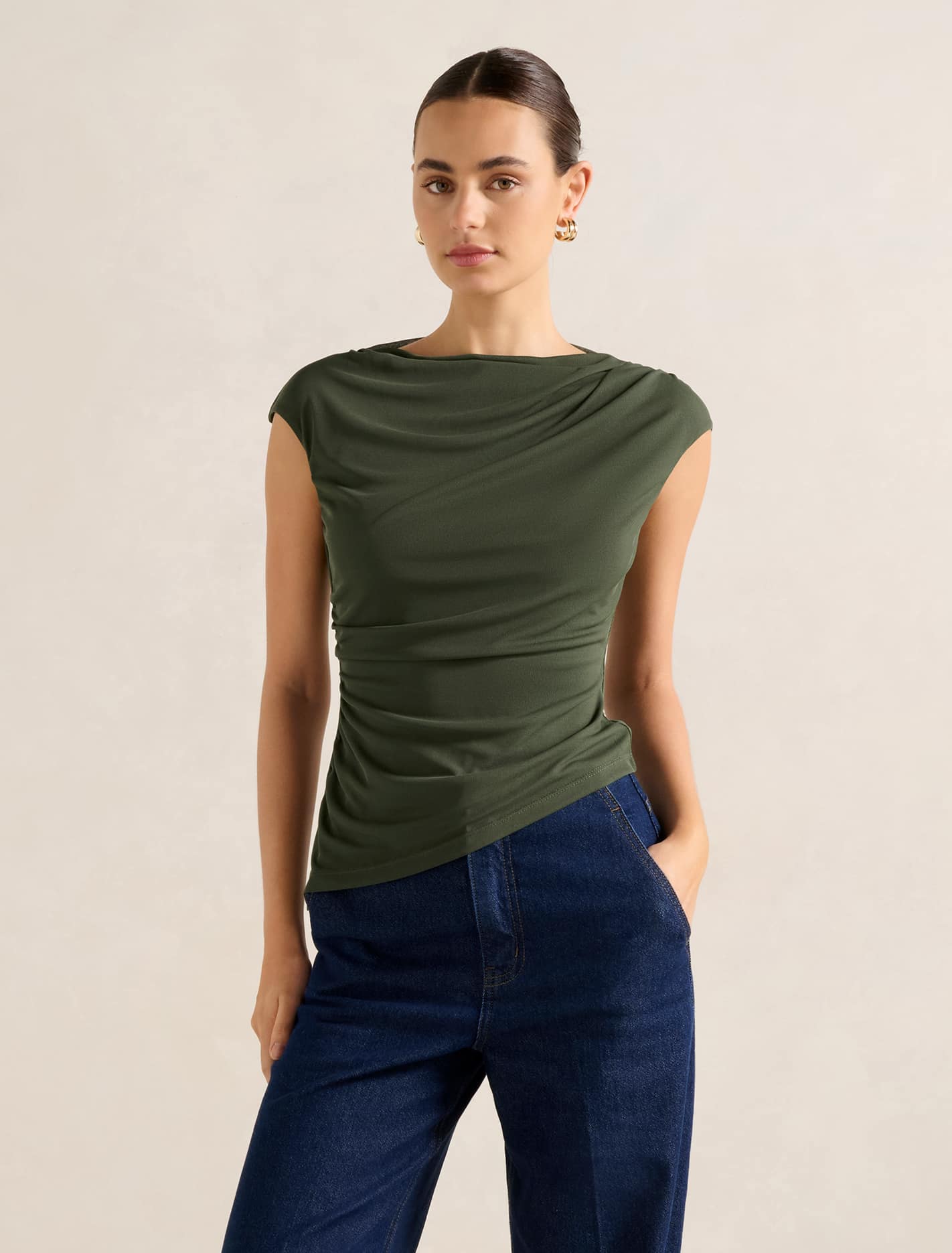 Tilda Mesh Asymm Top Thyme | Forever New