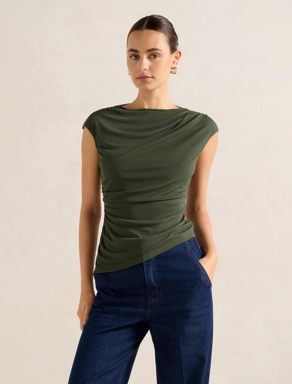 Tilda Mesh Asymm Top Thyme Forever New