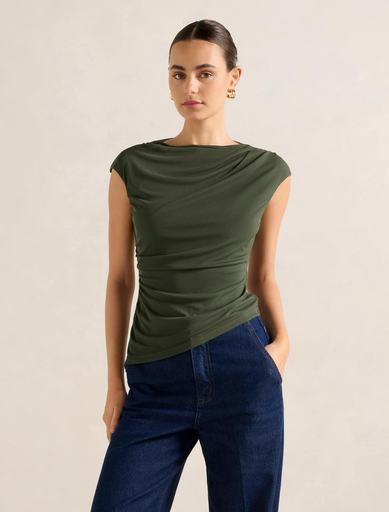 Tilda Mesh Asymm Top Thyme Forever New
