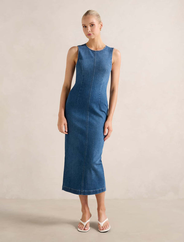 Tara Denim Midi Dress Mid Wash Forever New