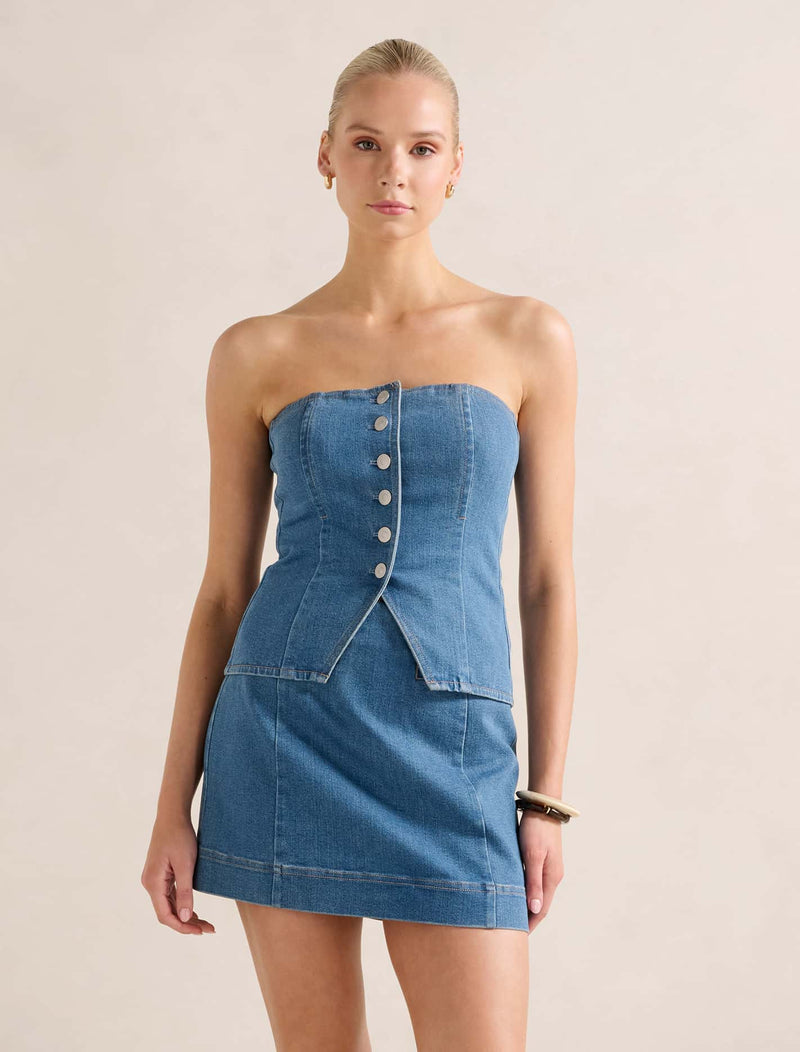 Clarissa Denim Bandeau Top Mid Wash Co-ord Forever New