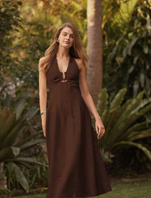 Angie Hardware Halter Linen Midi Dress Forever New