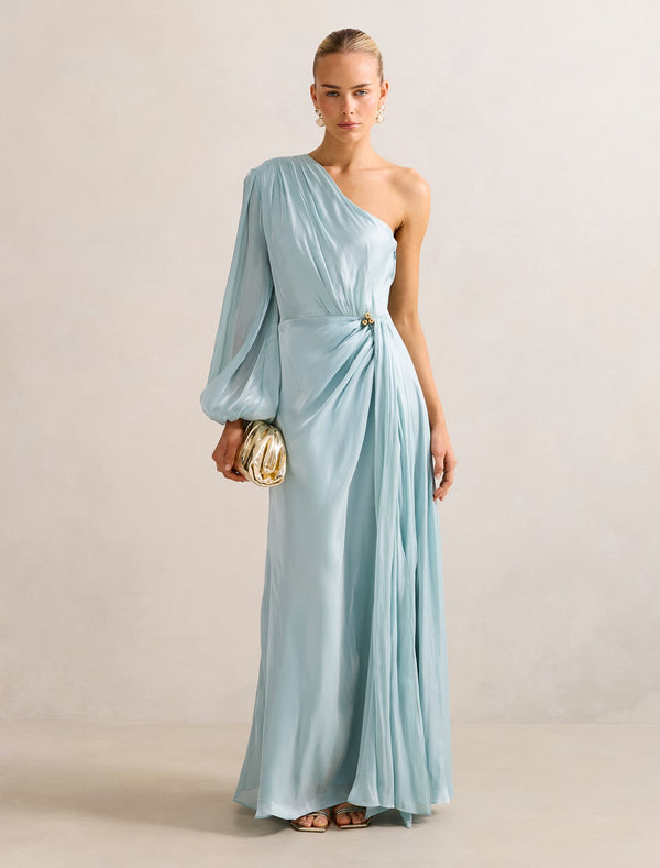 Neve One Shoulder Draped Dress Light Aqua Forever New