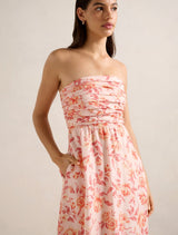 Matisse Ruched Strapless Linen Midi Dress Forever New