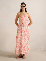 Matisse Ruched Strapless Linen Midi Dress Dusted Montebello Forever New