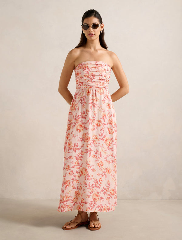 Matisse Ruched Strapless Linen Midi Dress Dusted Montebello Forever New