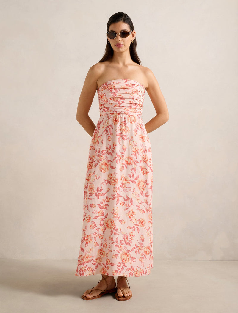 matisse midi dress Matisse Strapless Linen Midi Dress Montebello