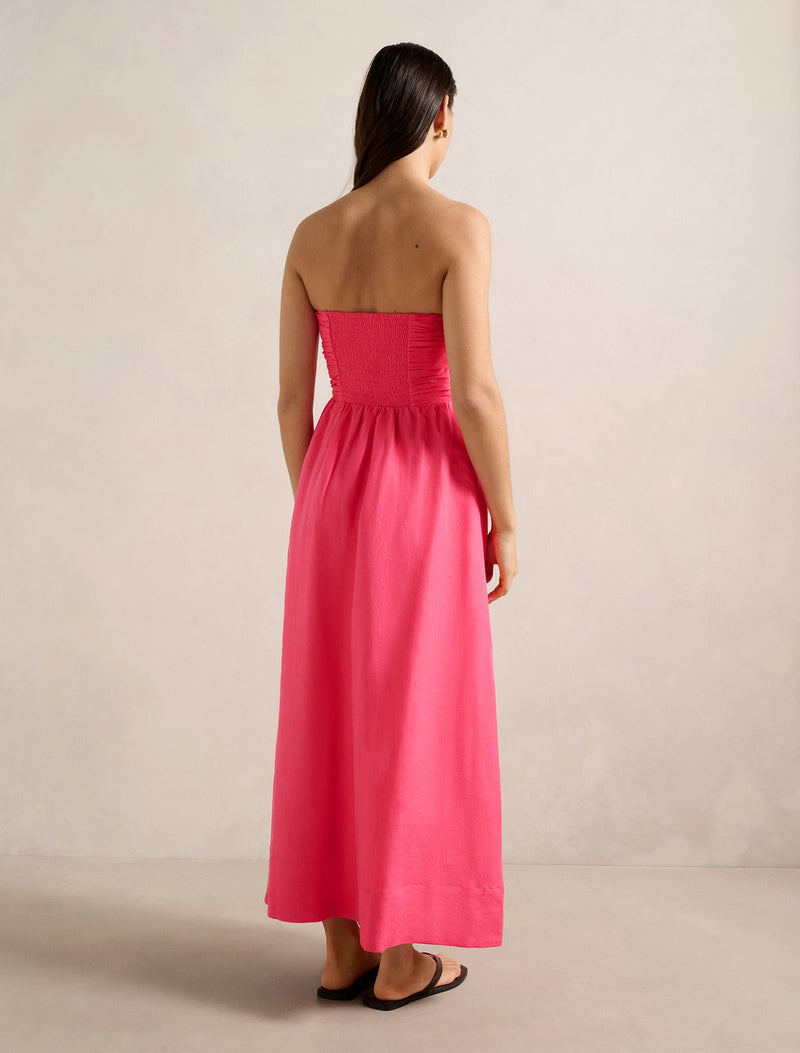 Matisse Ruched Strapless Linen Midi Dress Forever New