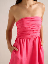 Matisse Ruched Strapless Linen Midi Dress Forever New