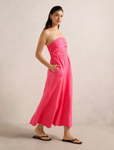 Matisse Ruched Strapless Linen Midi Dress Forever New