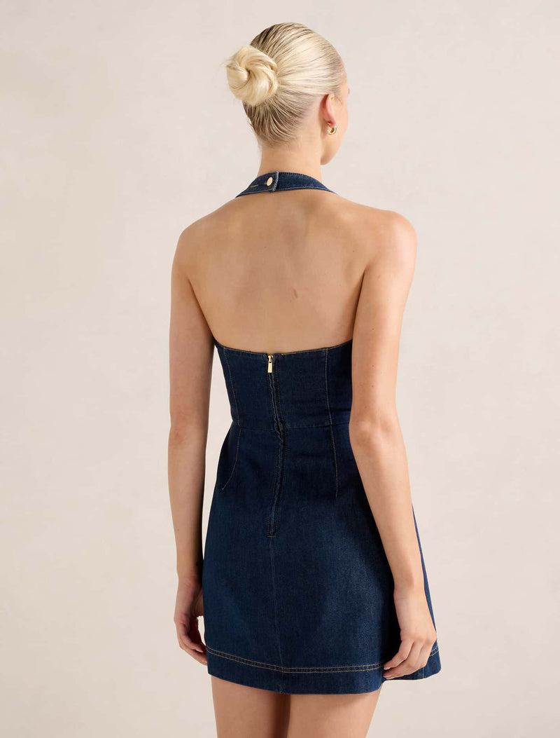 Ava Denim Halter Mini Dress Forever New