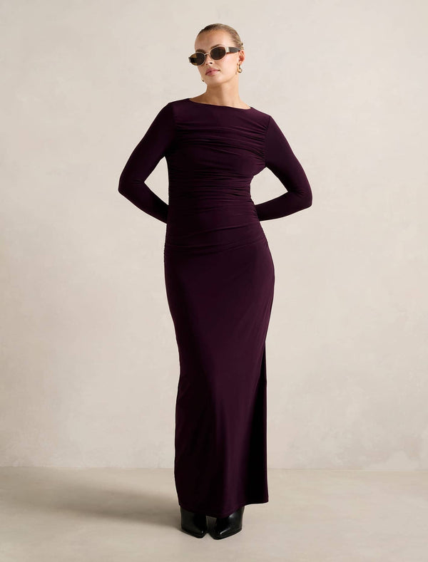 Florence Ruched Jersey Midi Dress Plum Forever New