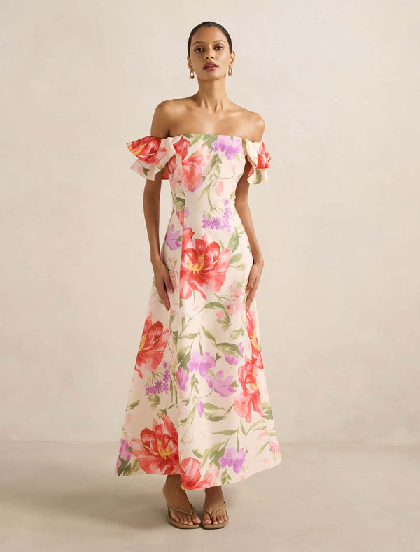 Alora Petite Ruffle Maxi Dress Pink Lyell Floral Forever New