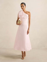 Danni Asym Petite Bow Midi Dress Cherry Blossom Forever New