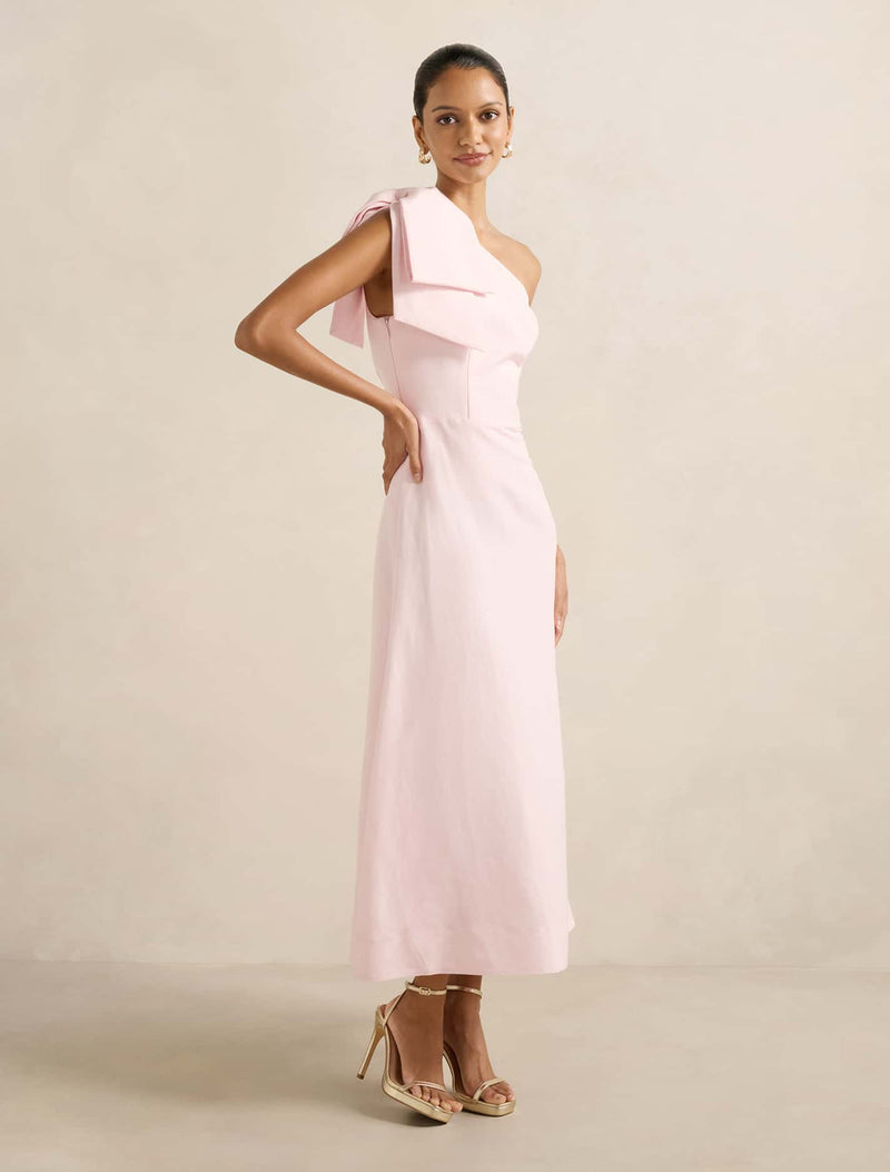 Danni Asym Petite Bow Midi Dress Forever New