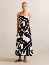 Anella Textured Tie Back Maxi Dress Black Nusa Leaf Forever New