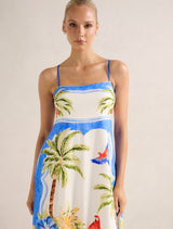 Bianca Printed Linen Midi Dress