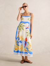 Bianca Printed Linen Midi Dress Antigua Holiday Forever New