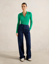 Zoey Scallop Detail Knit Polo Top Forever New