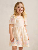 Olivia Girls Print Flutter Dress Yellow Spring Birds Forever New