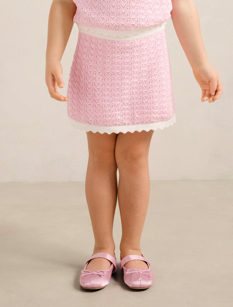 Connie Girls Scallop Knit Skirt Pink Forever New