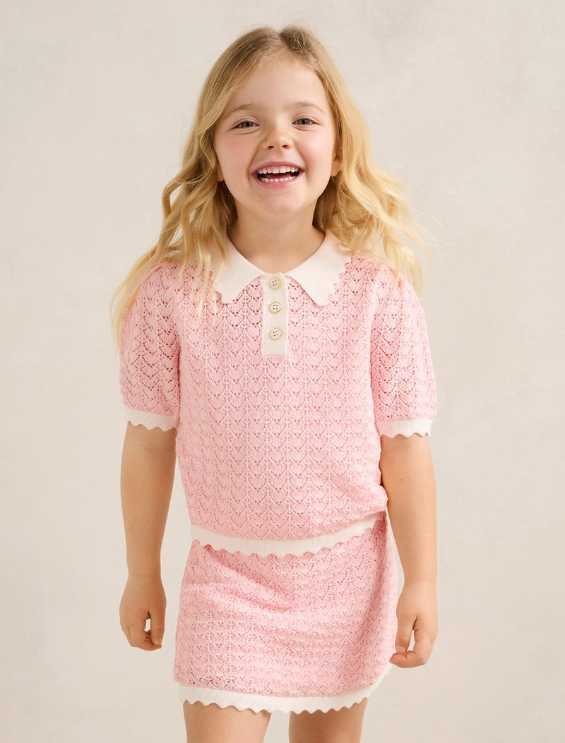 Connie Girls Scallop Knit Top Pink Forever New