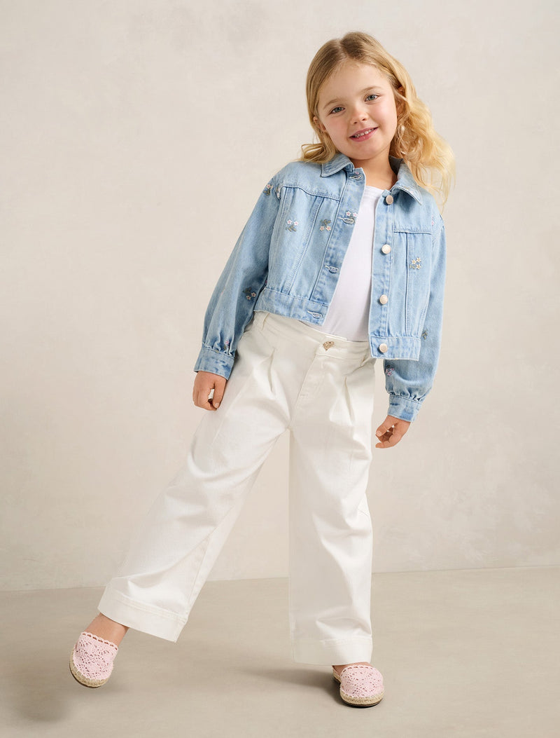 Kristen Girls Denim Emb Crop Jacket Forever New